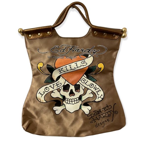 Ed Hardy Handbags - ED HARDY Love Kills Slowly bronze tote purse